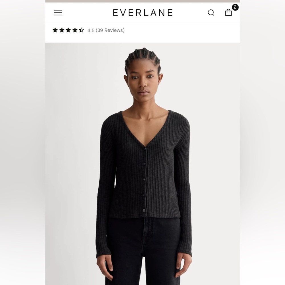 Everlane Cozy Rib Cardigan in black size medium